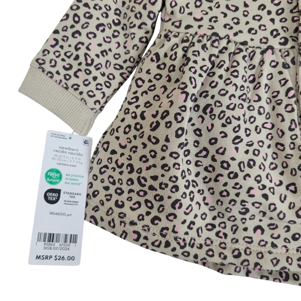 Carter's Baby Girls Newborn 2-pc dress Set animal print leopard diaper cover tan
